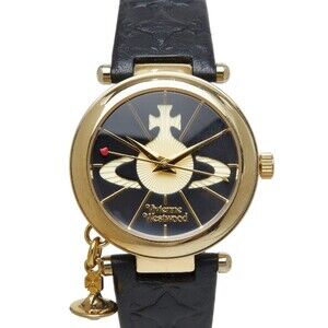 Vivienne Westwood Orb Watch VV006BKGD Quartz Black Dial Stainless Steel Leath...